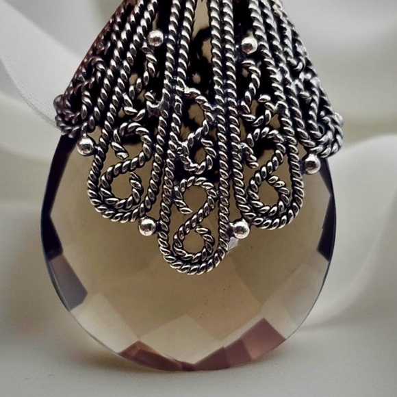 Doug Paulus Tear Drop Faceted Smoky Quartz Sterling Silver 925 Pendant - Picture 3 of 5